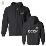 Hoodie zip noir CCCP faucille marteau écru