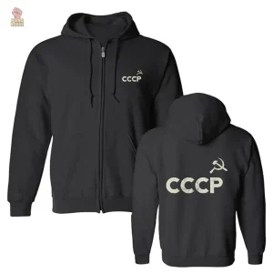 Hoodie zip noir CCCP faucille marteau écru