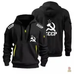Hoodie zip noir CCCP KGB avec détails néon