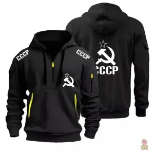 Hoodie zip noir CCCP KGB avec détails néon