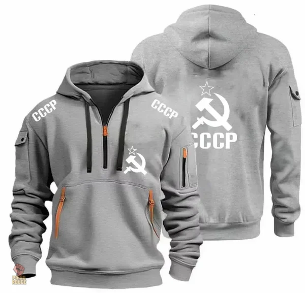 Hoodie zippé noir avec design inspiré du communisme