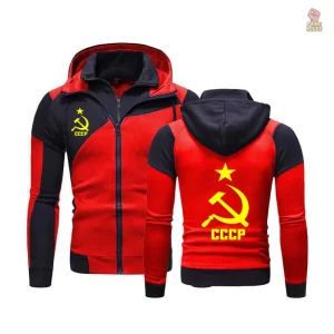 Hoodie zip rouge noir CCCP bicolore pour un style unique