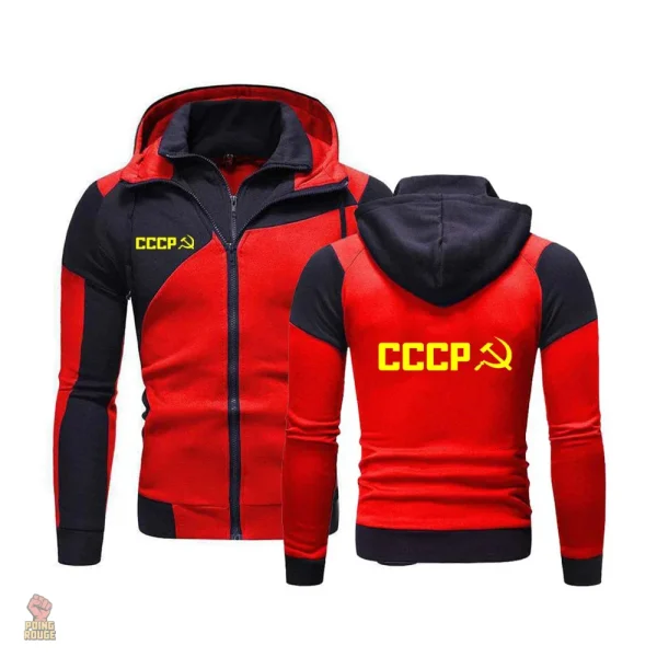 Vêtement bicolore rouge et noir, esprit communiste affirmé