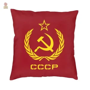 Housse de coussin faucille marteau couronne or fond rouge