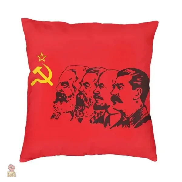 Coussin vintage avec motifs communistes sur fond rouge