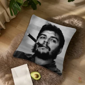 Housse coussin Che Guevara portrait blanc sur fond noir