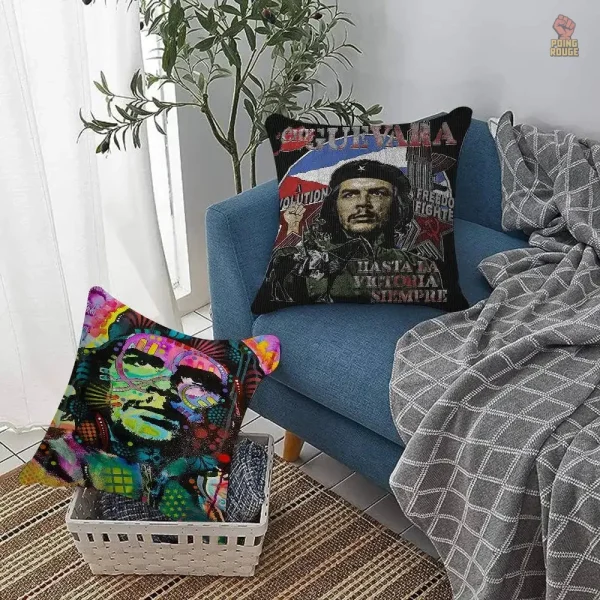 Coussin Che Guevara, style rétro, fond orange lumineux