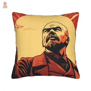 Housse coussin Lenine affiche révolutionnaire rouge jaune