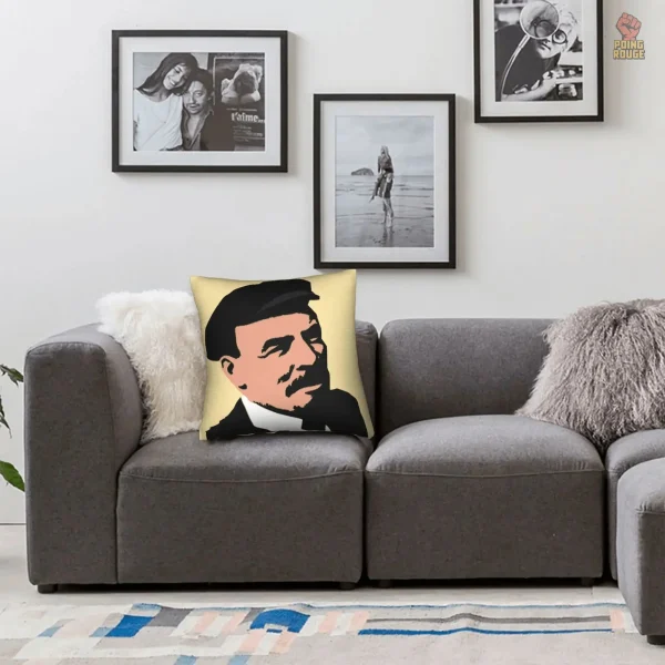 Housse de coussin rouge sombre avec portrait Lénine