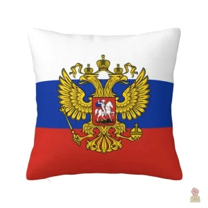 Housse coussin Russie drapeau aigle or sur fond blanc