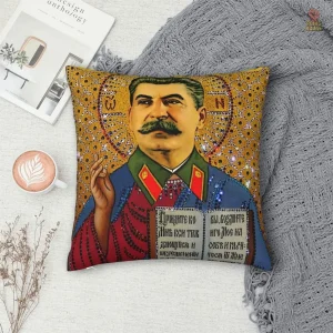 Housse de coussin Staline avec motif iconique doré