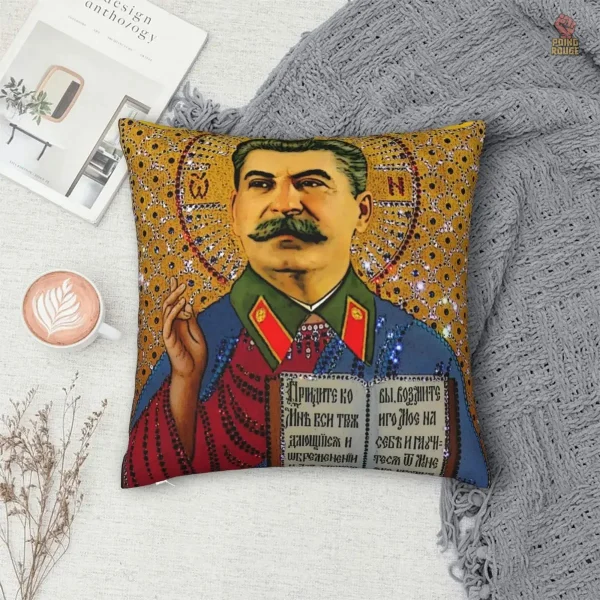 Housse de coussin Staline avec motif iconique doré