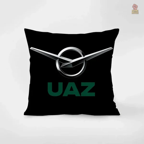 housse-coussin-uaz-logo-officiel-argent-vert-fond-noir-1 Housse de coussin UAZ avec logo officiel argent et vert