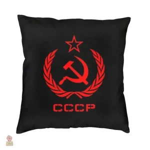 Coussin avec blason soviétique sur fond noir