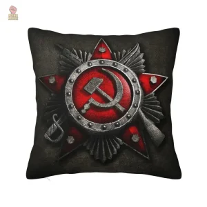 Housse coussin URSS insigne militaire rouge 3D acier sombre