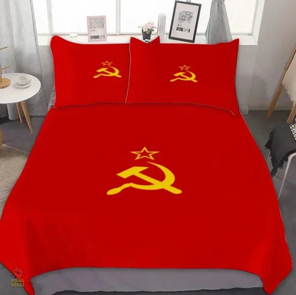 Housse de couette aux bandes jaunes et rouge