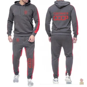 Jogging CCCP Sdelano V SSSR gris avec bandes rouges
