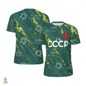 Maillot rétro CCCP football vert avec taches jaunes