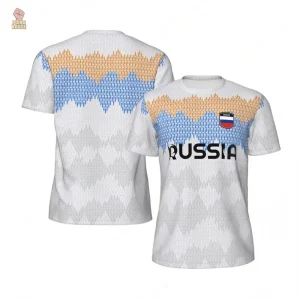 Maillot Russie football blanc chevrons bleu or