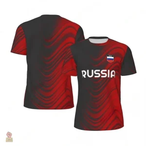 Maillot Russie football rouge noir vagues