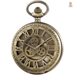 Montre de poche vintage bronze avec rouages quartz