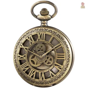 Montre de poche vintage bronze avec rouages quartz