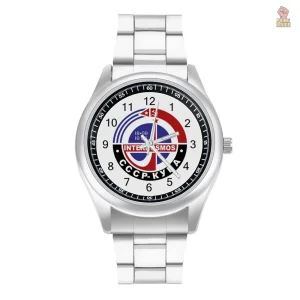 Montre Interkosmos argentée au design communiste