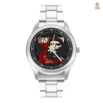 Montre militante graphique noire et rouge