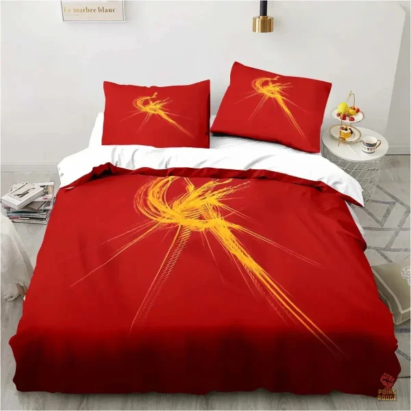 Parure de lit rouge avec motifs iconiques soviétiques