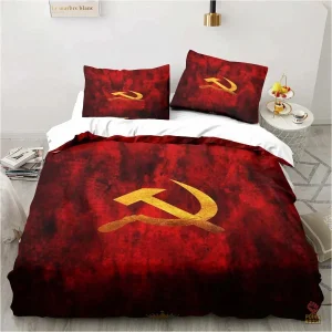Parure de lit CCCP faucille marteau or fond rouge