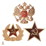 Aigle bicéphale doré en métal, symbole communiste