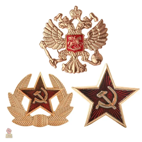 Aigle bicéphale doré en métal, symbole communiste