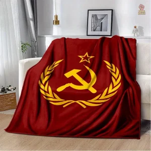 Plaid CCCP faucille, marteau et couronne sur fond rouge