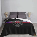 Plaid Russie aigle bicéphale tricolore fond noir