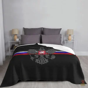 Plaid Russie aigle bicéphale tricolore fond noir