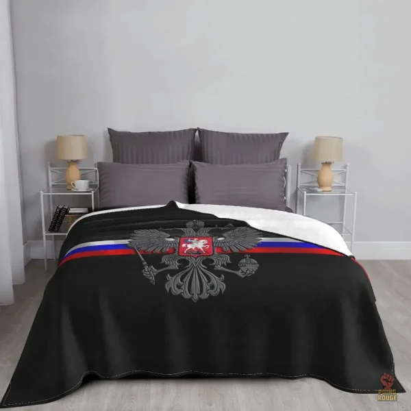 Plaid Russie aigle bicéphale tricolore fond noir