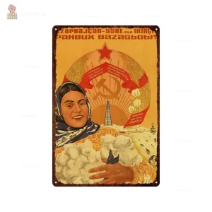 Plaque métal Azerbaïdjan URSS récolte coton
