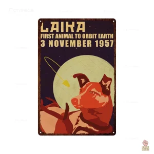 Plaque métal Laika premier animal en orbite 1957