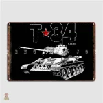 Plaque métal T34 char soviétique fond noir vintage
