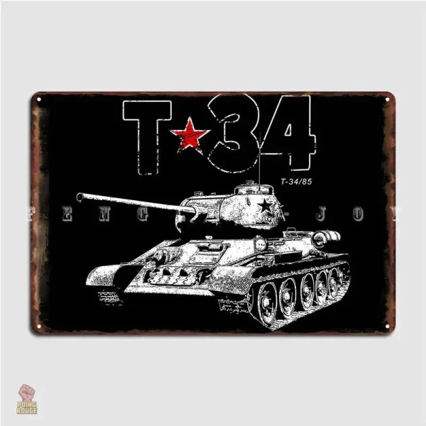 plaque-metal-t34-char-sovietique-etoile-rouge-fond-noir-vintage-1 Plaque métal T34 char soviétique fond noir vintage