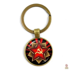 Porte-clés étoile rouge faucille marteau or fond noir