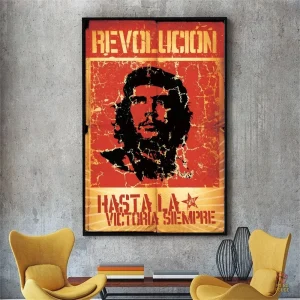 Poster "Révolution" en rouge et or, affichant Che Guevara.