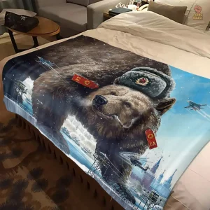 Serviette thématique communiste avec motifs d'ours et d'aviation