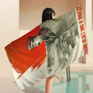 Serviette à motif historique mettant en avant Staline et la victoire