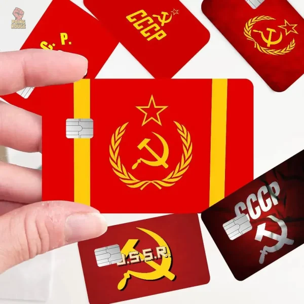 Élégant sticker CCCP pour carte bancaire rouge