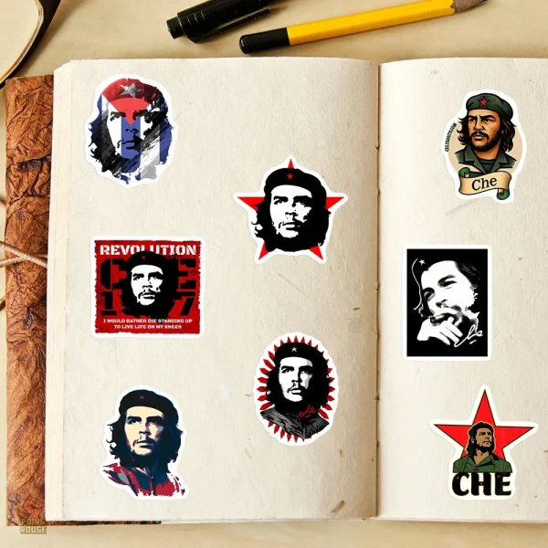 Autocollants vinyle Che Guevara sur fond rouge