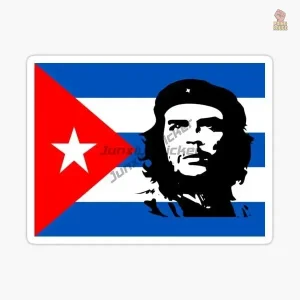 Sticker Che Guevara portrait sur fond noir et rouge