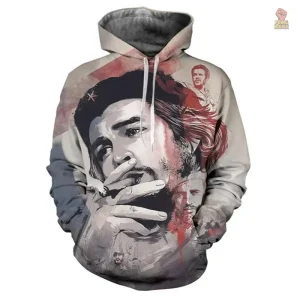 Sweat à capuche gris 3D, style communiste