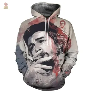Sweat gris avec capuche, design 3D inspiré du communisme