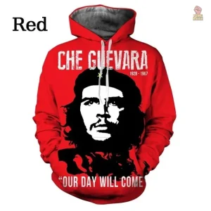 Sweat communiste rouge avec capuche et design 3D
